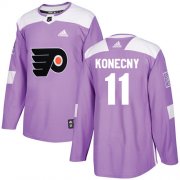 Wholesale Cheap Adidas Flyers #11 Travis Konecny Purple Authentic Fights Cancer Stitched NHL Jersey