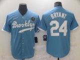 Cheap Men's Los Angeles Dodgers #24 Kobe Bryant Light Blue Throwback With KB Patch Cool Base Stitched Baseball Jersey