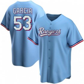 Wholesale Cheap Men\'s Texas Rangers #53 Adolis Garcia Light Blue Cool Base Stitched Baseball Jersey
