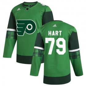 Wholesale Cheap Philadelphia Flyers #79 Carter Hart Men\'s Adidas 2020 St. Patrick\'s Day Stitched NHL Jersey Green