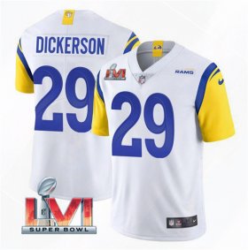 Wholesale Cheap Men\'s Los Angeles Rams #29 Eric Dickerson 2022 White Super Bowl LVI Vapor Limited Stitched Jersey