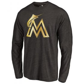 Wholesale Cheap Miami Marlins Gold Collection Long Sleeve Tri-Blend T-Shirt Black