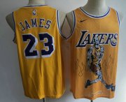 Wholesale Cheap Men's Los Angeles Lakers #23 LeBron James Yellow Nike Swingman Stitched Fashion NBA Jersey