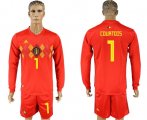 Wholesale Cheap Belgium #1 Courtois Red Home Long Sleeves Soccer Country Jersey