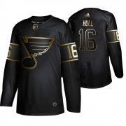 Wholesale Cheap Adidas Blues #16 Brett Hull Men's 2019 Black Golden Edition Retired Player Authentic Stitched NHL Jersey