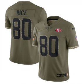 Wholesale Cheap Men\'s San Francisco 49ers #80 Jerry Rice 2022 Olive Salute To Service Limited Stitched Jersey