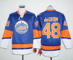 Wholesale Cheap Mets #48 Jacob DeGrom Blue Long Sleeve Stitched MLB Jersey