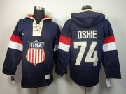 Wholesale Cheap Team USA Olympics #74 T. J. Oshie Navy Blue Sawyer Hooded Sweatshirt Stitched NHL Jersey
