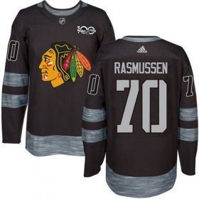 Wholesale Cheap Adidas Blackhawks #70 Dennis Rasmussen Black 1917-2017 100th Anniversary Stitched NHL Jersey