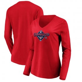 Wholesale Cheap Washington Nationals Majestic Women\'s 2019 National League Champions Bullpen Long Sleeve V-Neck T-Shirt Red