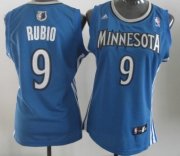 Wholesale Cheap Minnesota Timberwolves #9 Ricky Rubio Blue Womens Jersey