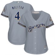 Wholesale Cheap Brewers #4 Paul Molitor Grey Road Women's Stitched MLB Jersey