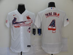 Wholesale Cheap Men\'s St. Louis Cardinals #4 Yadier Molina White USA Flag Stitched MLB Flex Base Nike Jersey