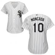 Wholesale Cheap White Sox #10 Yoan Moncada White(Black Strip) Home Women's Stitched MLB Jersey