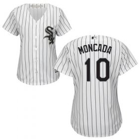 Wholesale Cheap White Sox #10 Yoan Moncada White(Black Strip) Home Women\'s Stitched MLB Jersey
