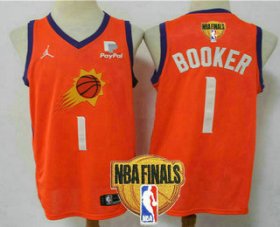 Wholesale Cheap Men\'s Phoenix Suns #1 Devin Booker NEW Orange 2021 Finals Patch Brand Jordan Swingman Stitched NBA Jersey