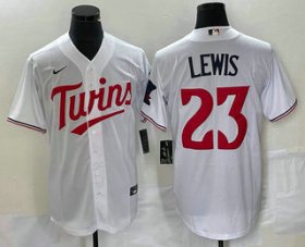 Wholesale Cheap Men\'s Minnesota Twins #23 Royce Lewis White Red Stitched MLB Cool Base Nike Jersey