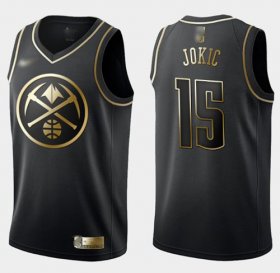 Wholesale Cheap Nike Nuggets #15 Nikola Jokic Black Gold NBA Swingman Limited Edition Jersey
