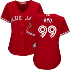 Wholesale Cheap Blue Jays #99 Hyun-Jin Ryu Red Canada Day Women\'s Stitched MLB Jersey