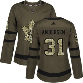 Wholesale Cheap Adidas Maple Leafs #31 Frederik Andersen Green Salute to Service Women\'s Stitched NHL Jersey
