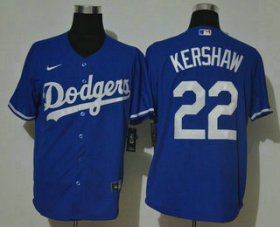 Wholesale Cheap Men\'s Los Angeles Dodgers #22 Clayton Kershaw Blue Stitched MLB Cool Base Nike Jersey