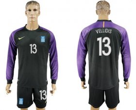 Wholesale Cheap Greece #13 Vellidis Black Goalkeeper Long Sleeves Soccer Country Jersey