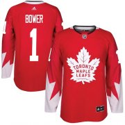 Wholesale Cheap Adidas Maple Leafs #1 Johnny Bower Red Team Canada Authentic Stitched NHL Jersey