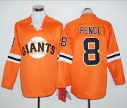 Wholesale Cheap Giants #8 Hunter Pence Orange Long Sleeve Stitched MLB Jersey