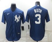 Wholesale Cheap Men's New York Yankees #3 Babe Ruth Navy Blue Pinstripe Stitched MLB Cool Base Nike Jersey