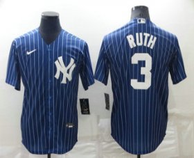 Wholesale Cheap Men\'s New York Yankees #3 Babe Ruth Navy Blue Pinstripe Stitched MLB Cool Base Nike Jersey