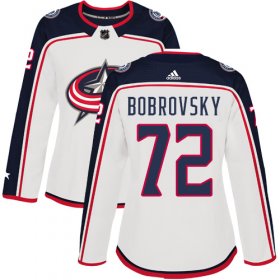 Wholesale Cheap Adidas Blue Jackets #72 Sergei Bobrovsky White Road Authentic Women\'s Stitched NHL Jersey