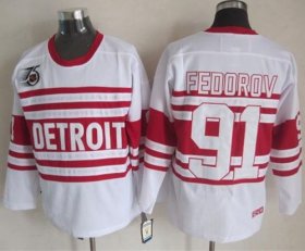 Wholesale Cheap Red Wings #91 Sergei Fedorov White 75TH CCM Stitched NHL Jersey