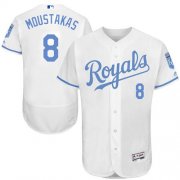 Wholesale Cheap Royals #8 Mike Moustakas White Flexbase Authentic Collection Father's Day Stitched MLB Jersey
