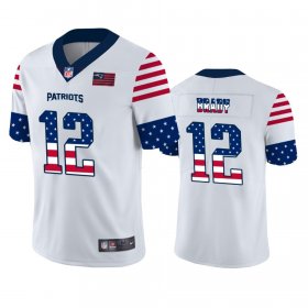 Wholesale Cheap New England Patriots #12 Tom Brady White Men\'s Nike Team Logo USA Flag Vapor Untouchable Limited NFL Jersey