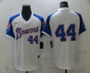 Wholesale Cheap Men's Atlanta Braves #44 Hank Aaron White Stitched MLB Throwback Nike Jersey