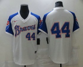 Wholesale Cheap Men\'s Atlanta Braves #44 Hank Aaron White Stitched MLB Throwback Nike Jersey