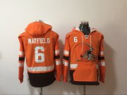 Wholesale Cheap Men's Cleveland Browns #6 Baker Mayfield NEW Orange Pocket Stitched NFL Pullover Hoodie