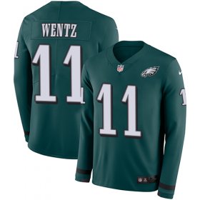 Wholesale Cheap Nike Eagles #11 Carson Wentz Midnight Green Team Color Youth Stitched NFL Limited Therma Long Sleeve Jersey