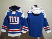 Wholesale Men's New York Giants Blank Blue Lace-Up Pullover Hoodie