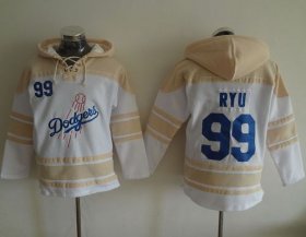 Wholesale Cheap Dodgers #99 Hyun-Jin Ryu White Sawyer Hooded Sweatshirt MLB Hoodie