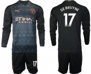 Wholesale Cheap Men 2020-2021 club Manchester city home long sleeve 17 black Soccer Jerseys