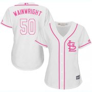 Wholesale Cheap Cardinals #50 Adam Wainwright White/Pink Fashion Women's Stitched MLB Jersey