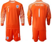 Wholesale Cheap England #1 Pickford Orange Long Sleeves Goalkeeper Soccer Country Jersey