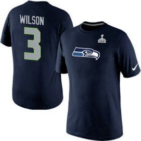 Wholesale Cheap Nike Seattle Seahawks #3 Russell Wilson Name & Number 2015 Super Bowl XLIX NFL T-Shirt Navy Blue