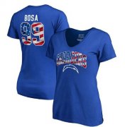 Wholesale Cheap Women's Los Angeles Chargers #99 Joey Bosa NFL Pro Line by Fanatics Branded Banner Wave Name & Number T-Shirt Royal