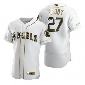 Wholesale Cheap Los Angeles Angels #27 Mike Trout White Nike Men\'s Authentic Golden Edition MLB Jersey