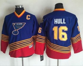 Wholesale Cheap Blues #16 Brett Hull Light Blue/Red CCM Throwback Stitched Youth NHL Jersey