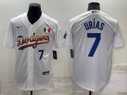Wholesale Cheap Men's Los Angeles Dodgers #7 Julio Urias Rainbow Blue White Mexico Cool Base Nike Jersey