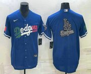 Cheap Men's Los Angeles Dodgers Big Logo Navy Blue Pinstripe Stitched MLB Cool Base Nike Jersey1
