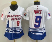Cheap Women's Puerto Rico Baseball #9 Javier Baez Number White 2023 World Baseball Classic Stitched Jersey